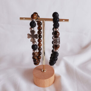 Conjunto de Pulseiras de Pedra Vulcânica com Olho de Tigre