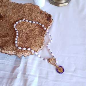 Colar Nossa Senhora das Graças (Ametista e Pérola)