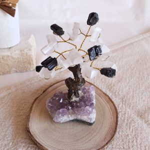 Árvore de Selenite e Turmalina em Base de Ametista