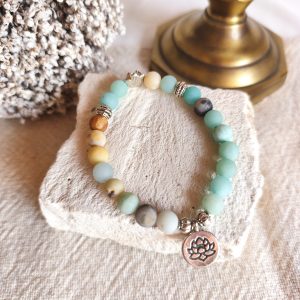 Pulseira de Amazonite c/ Pendente Flor de Lótus