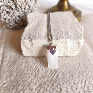 Colar de Selenite e Ametista